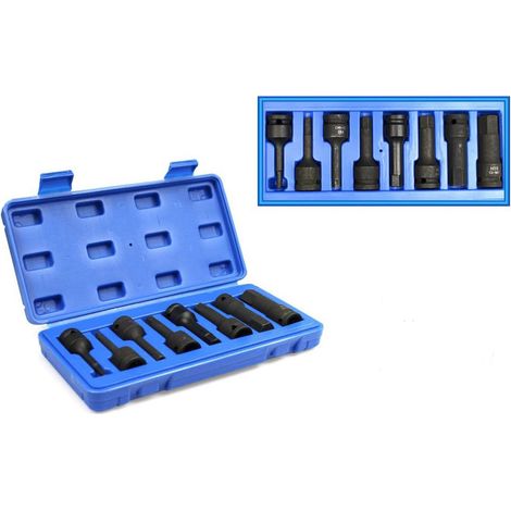 Bussole esagonali ad impatto attacco 1/2" set 8 punte misure da H5 a H19 mm punte lunghe 78 mm