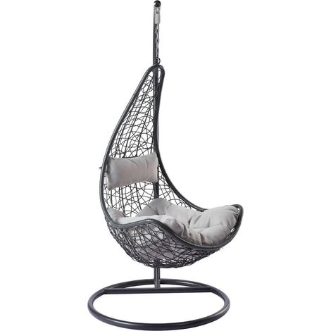 Chaise suspendu Comfivo Figae, Gris, 195x95x95cm, Métal, Plastique, Tissu