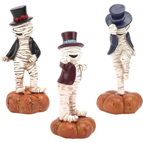 3 Pièces Sculpture de Momie en Résine Résistante et Adorable pour Décoration de Bureau ou Pelouse, Petite Statue de Momie Non Fragile pour Halloween et Noël (1/5)