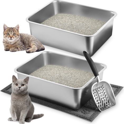 bandejas de arena, accesorio para gatos, control de olores, acero inoxidable, superficie lisa, para conejos (1/5)