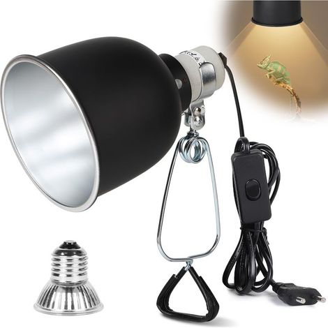 Lampe Chauffante Terrarium Dome E27 avec 1 Ampoule 25 W et Pince De Fixation Lampe Chauffante Tortue à Réflecteur en Aluminium pour Serpent Lézard (1/4)