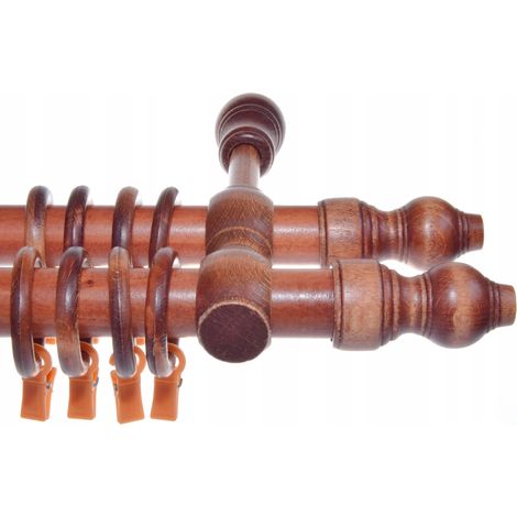 Double tringle à rideaux en bois couleur aulne, 280 cm (combinaison) (1/5)