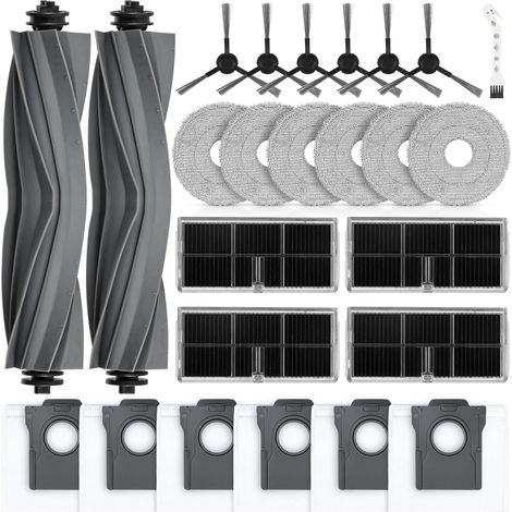 25 Stück Zubehör für Dreame L10s Pro Ultra Heat / L10s Ultra Gen 2 / X30 Ultra / L40 Ultra AE/Mova E30 Ultra Staubsauger, 2 Hauptbürste 6 Staubbeutel 6 Wischtücher 6 Seitenbürsten 4 Filter