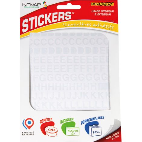 Novap – Lettres autocollantes 10mm blanches en vinyle – Adhésif acrylique pour surfaces lisses – 4370002