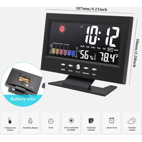 Stazione meteorologica per interni ed esterni, orologio meteorologico digitale con display a colori, temperatura, umidità, calendario, termometro wireless per interni ed esterni con retroilluminazione