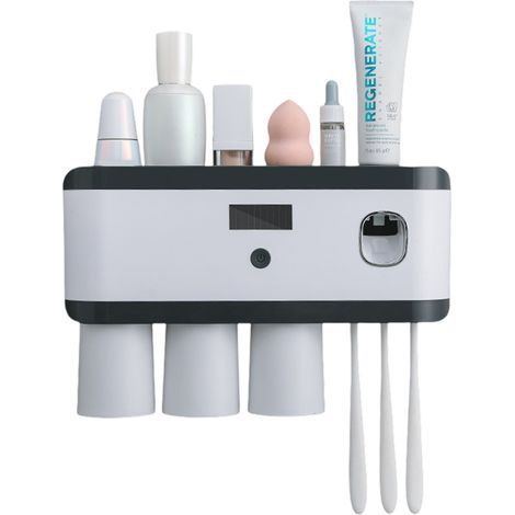 1 stérilisateur de brosses à dents, mural, sans perçage, avec porte-brosse et support pour dentifrice, pour salle de bain (1/5)