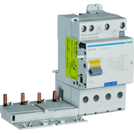 Bloc différentiel double sortie 4P 25A 30mA type F - HAGER BDF825 (1/4)