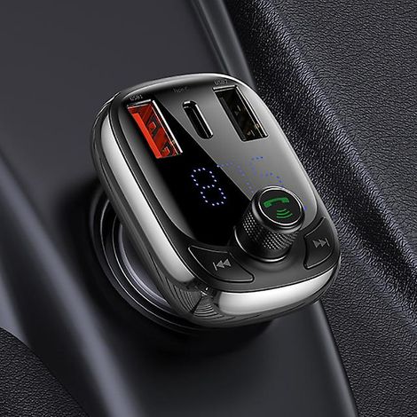 Émetteur FM Baseus, chargeur rapide pour voiture, kit mains libres Bluetooth 5.0 pour téléphone et lecteur MP3, chargeur rapide 5A avec modulateur FM. (1/5)