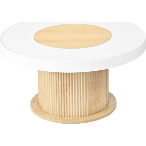 Mesa de centro redonda bicolor en MDF y PVC con base cilíndrica acanalada, 75 x 75 x 39 cm (1/5)