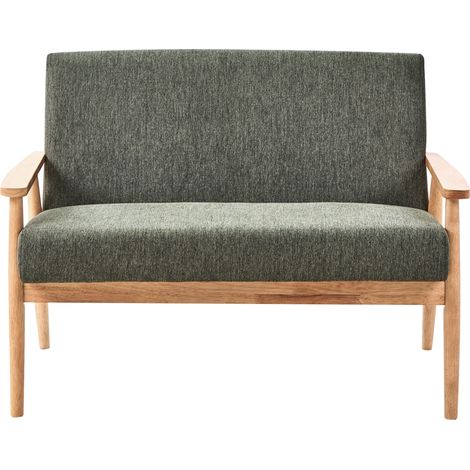 Sofá retro de 2 plazas tapizado de poliéster estructura de madera verde y marrón claro Esrum