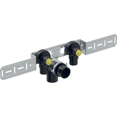 Geberit FlowFit Anschlusswinkel 90 Grad vormontiert, zweifach, abgesetzt, Ablaufrohrschelle D 16mm, Rp 1/2", L1 5,2cm, AD 15,3cm (1/5)