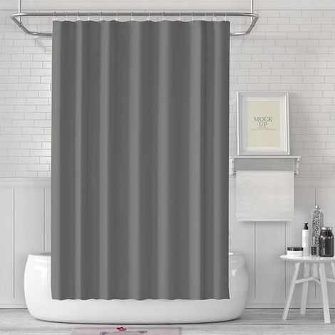 Rideau de bain 180 x 180 cm - Anti-moisissure - En tissu imperméable et lavable - En PEVA - Avec 12 anneaux de rideau de douche - Gris foncé (1/4)