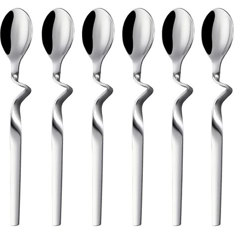 Cuillère À Café - Cuillère À Miel - Acier Inoxydable - Manche Incurvé - 17,3 Cm - Lot De 6 (1/5)