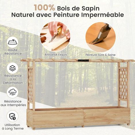 Bois de sapin naturel, jardinière surélevée avec treillis et toit suspendu, pour jardin, balcon ou terrasse (1/5)