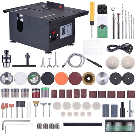 Ensemble de mini scies à table de bureau 400 W, moteur en cuivre 8 000 tr/min, angle de coupe réglable, profondeur 30 mm – comprend des lames, un arbre souple, des accessoires pour l'artisanat du bois (1/5)