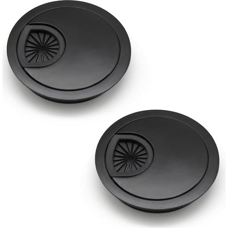 2 Pièces Passe Cable 60 mm  Couvercle du Trou de Câble pour Bureaux, Bureaux et Plans de Travail  Couleur: Noir  Matériau: Alliage de Zinc