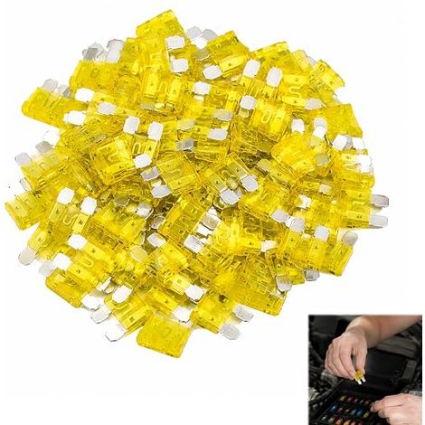Fusible Voiture 20A Standard Jaune, Fusible Automobile Moyenne 20 Ampères, pour Voiture Camion Moto et Caravane, Jaune 20A (1/5)