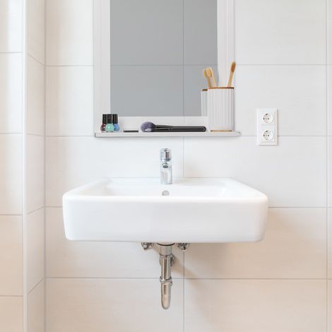 Specchio da parete per bagno con mensola - cornice bianca