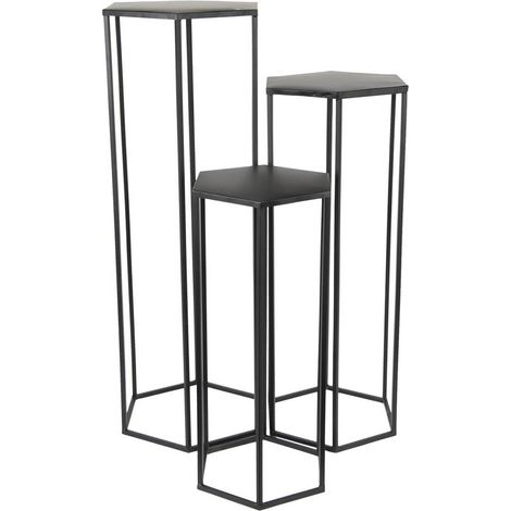 Altobuy – Lot de 3 sellettes gigognes métal noir – Dimensions : 35x30xH90cm, 31x27xH74cm, 27x23.5xH60cm – Empilables pour rangement facile (1/4)