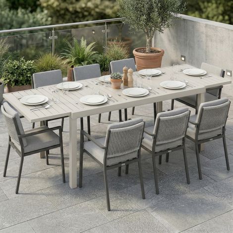 Table jardin extensible Blanc 6 8 personnes alu plateau lattes