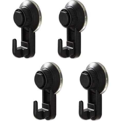Lot de 4 crochets à ventouse UlisemVacuum, puissants, sans perçage, réutilisables et étanches, pour cuisine et salle de bain, charge maximale 5 kg (noir) (1/4)