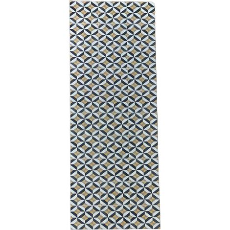 Tapis en Vinyle hydraulique à Losanges Gris Clair, Gris foncé, Jaune et Blanc cassé, pour Couloir, Salon, Cuisine, Chambres ou Moquette en Vinyle hydraulique. (1/5)