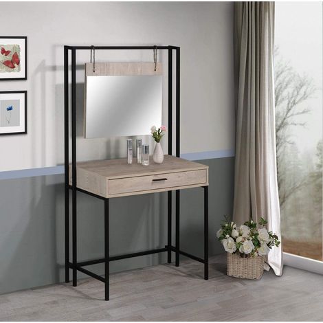 Contemporary Dressing Table With Large Hanging Mirror & Drawer Storage - Ash Oak (1/3)