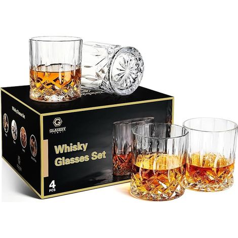 GLASKEY Whisky Glasses Crystal Whiskey Glass Cocktails Rum Vodka Scotch Gin Cognac (1/4)