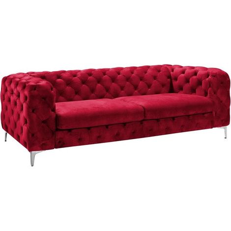 MF - Sofá de Diseño Modelo CHESTER ROYAL, 3 plazas, terciopelo Rojo vino. 84 x 218 x 74 cm