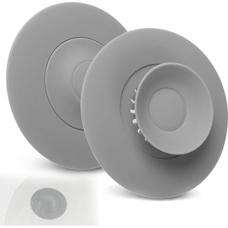 2 Stück Universal Badewannenstöpsel, Küchenspülenstöpsel, faltbar mit eingebautem Filter für Haare und Essensreste, Spülbecken- und Waschtischstöpsel (Grau) (1/5)