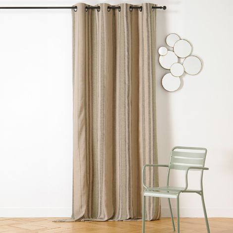 Rideau rayé lin et coton – 140 x 265 cm - 140x265cm - Vert kaki (1/2)