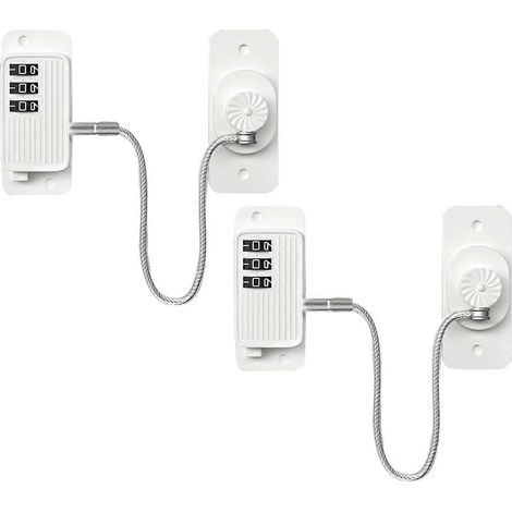 Lot de 2 verrous de sécurité pour réfrigérateur et congélateur, adhésifs, blancs. (1/5)