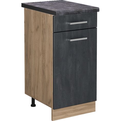 Mobiletto base per cucina R-Line, Calcestruzzo nero, 40 cm PL Antracite, Vicco (1/5)