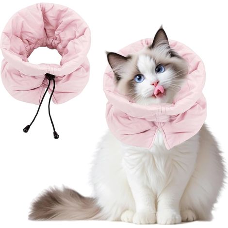 Collier de Récupération Chat, Collerette Chat Anti Lechage, Doux Ajustable, Collier Élisabéthain, Protection Post-opératoire, pour Chaton Empêche de Lécher Les Plaies (Rose) (1/5)