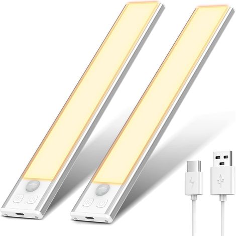 Éclairage d'armoire, lampe LED rechargeable pour intérieur d'armoire, sans fil, à intensité variable et avec détecteur de mouvement. (20,5 cm - 2 pièces, 3000 K) (1/5)