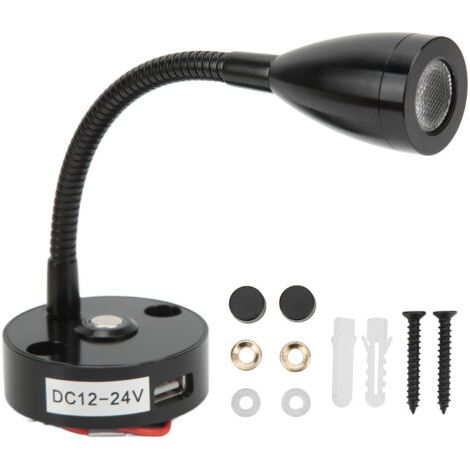 Tbest Liseuse 12V USB, 12V USB, 12V USB,Lampe De Lecture RV,Cou Flexible RV Lampe De Lecture De Chevet 3 Couleurs Lumière 12‑24V 3W USB Rechargeable le pour Yachts Bateaux(Le Noir) (1/5)
