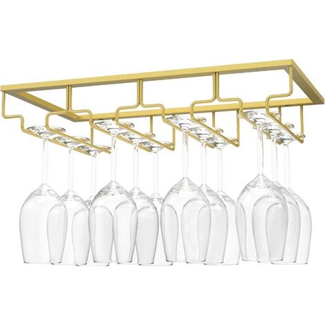 Portabicchieri da vino a 4 file per montaggio sottopensile, porta calici per pensili da cucina, porta calici da vino nano color oro (1/5)