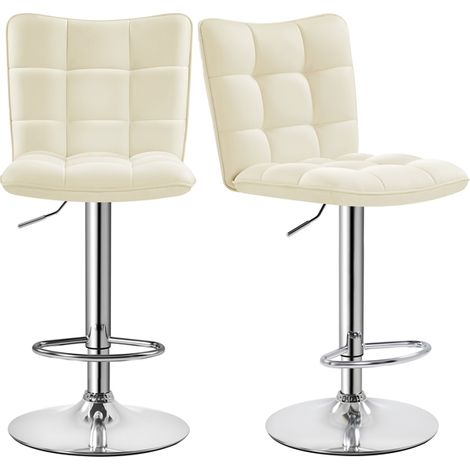 Yaheetech – Lot de 2 tabourets de bar similicuir réglables en hauteur – Assise pivotante 360° – Hauteur 62,5-83 cm – Base métallique stable – Beige