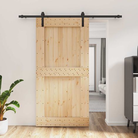 vidaXL Porte coulissante Naturel et noir 100 x 210 cm (1/5)