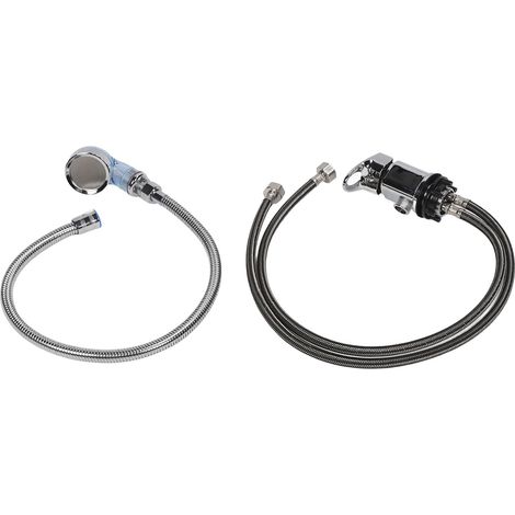 Ensemble robinetterie pour bac à shampoing en alliage de zinc avec mitigeur eau chaude/eau froide et douchette, grand pommeau bleu et flexible de 70 cm. (1/5)