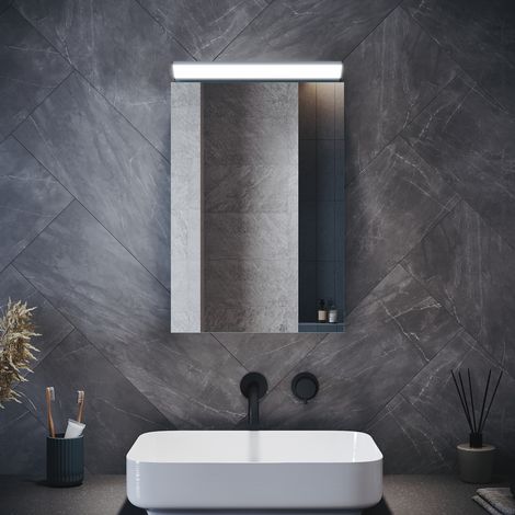 SIRHONA Armoires murales de salle de bain avec miroir lumineux 8K haute luminosité et charnières hydrauliques, porte simple 360x520mm, acier inoxydable (1/5)