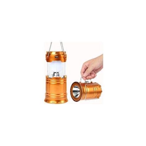 Lampe de camping solaire LED - Lampe de poche solaire rétractable - Lampe de poche LED - Avec batterie de 1200 mA et interface USB - Étanchéité IPX5 - Pour la randonnée, la pêche, les pannes, les