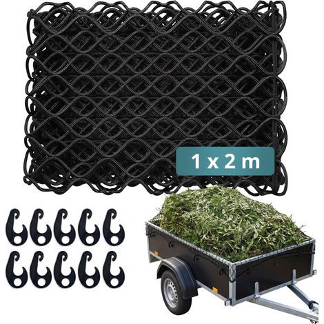 Relaxdays Anhängernetz, 1 x 2 m, elastisch, grobmaschig, 8 Haken & Gummizug, Netz Ladungssicherung, Abdecknetz, schwarz (1/5)