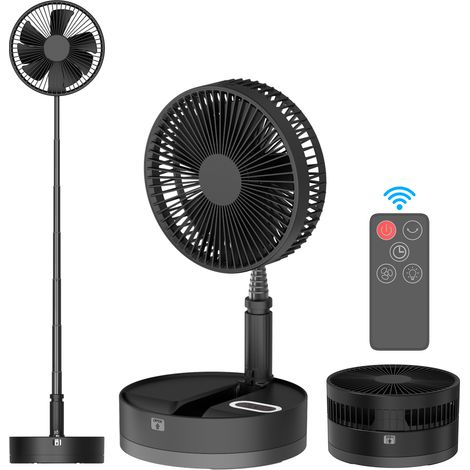 Ventilador de Pie Plegable con Batería 10800mAh, USB-C y Mando a Distancia, Silencioso con Luz LED – Ideal para Camping y Hogar (1/5)
