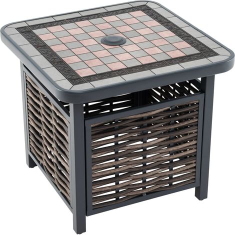Tavolino quadrato 55 x 55 x 50 cm con foro per ombrellone design moderno in resina nera e marrone 200013992