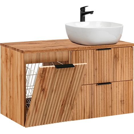 Mueble lavabo individual 100cm cesto de ropa Adriel Madera (1/4)