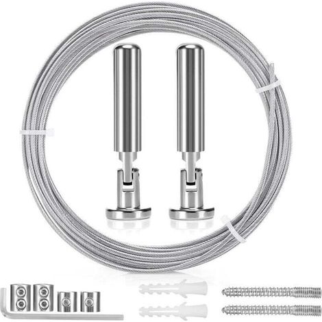 5m Tringle à Rideaux Kit, Câble en Acier pour Rideau, Fil de Suspension en Acier Inoxydable pour Accrocher Photos, Rideaux de Douche, Corde à Rideau, Décoration Murale d'art de Pépinière (1/4)
