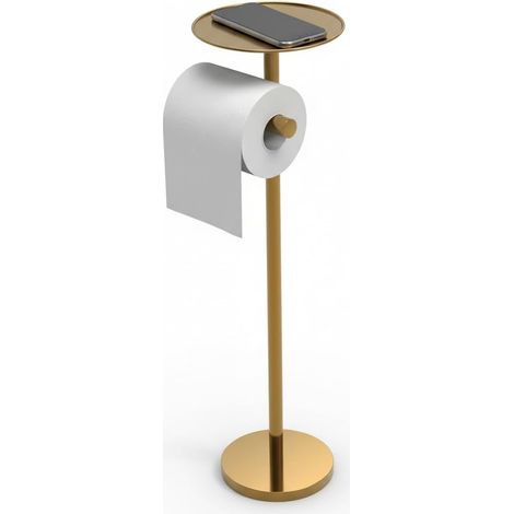 Free Standing Toilet Roll Holder with Shelf Gold  Stainless Steel Toilet Paper Holder, Toilet Roll Holder with Heavy Base with Reserve Function (1/5)