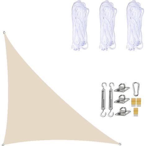 Vela ombreggiante impermeabile 3 × 4 × 5 metri, triangolo rettangolo, telo parasole con kit di fissaggio per giardino, patio e piante beige (1/5)
