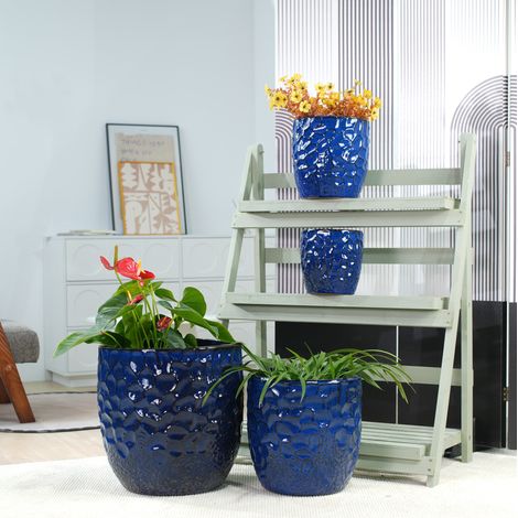 Vaso da fiori in ceramica Ø18 cm blu scuro lucido, rilievo martellato HAVRYA (1/5)